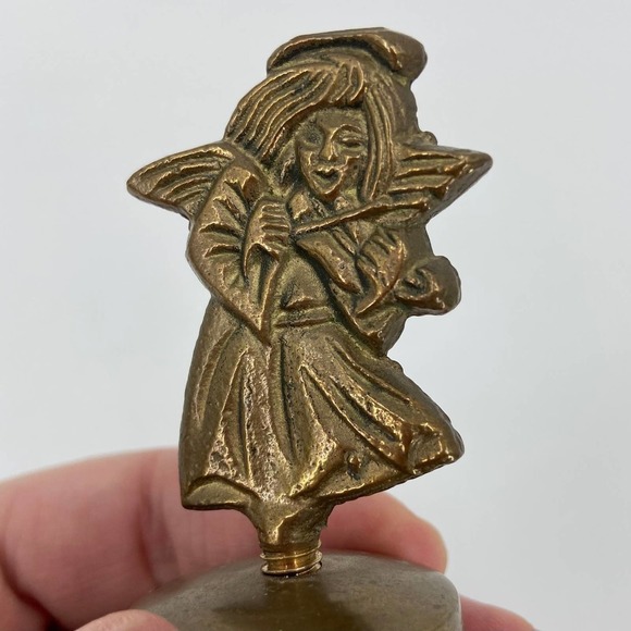 Vintage Brass Service Bell Angel Figurine Playing Instrument 4 Inch - Picture 2 of 8